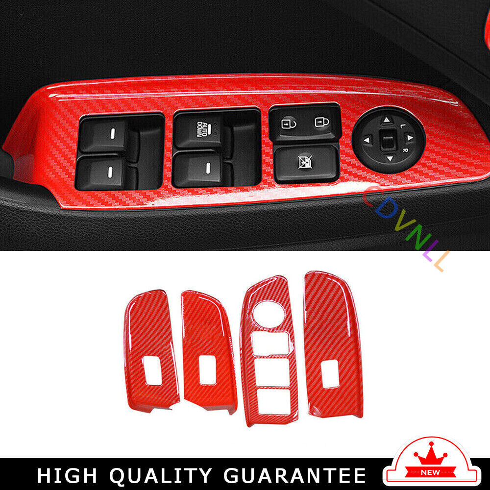Glass Window Lifting Lock Panel Trim for Kia K3 14-2018 Red Carbon Fiber 4PCS