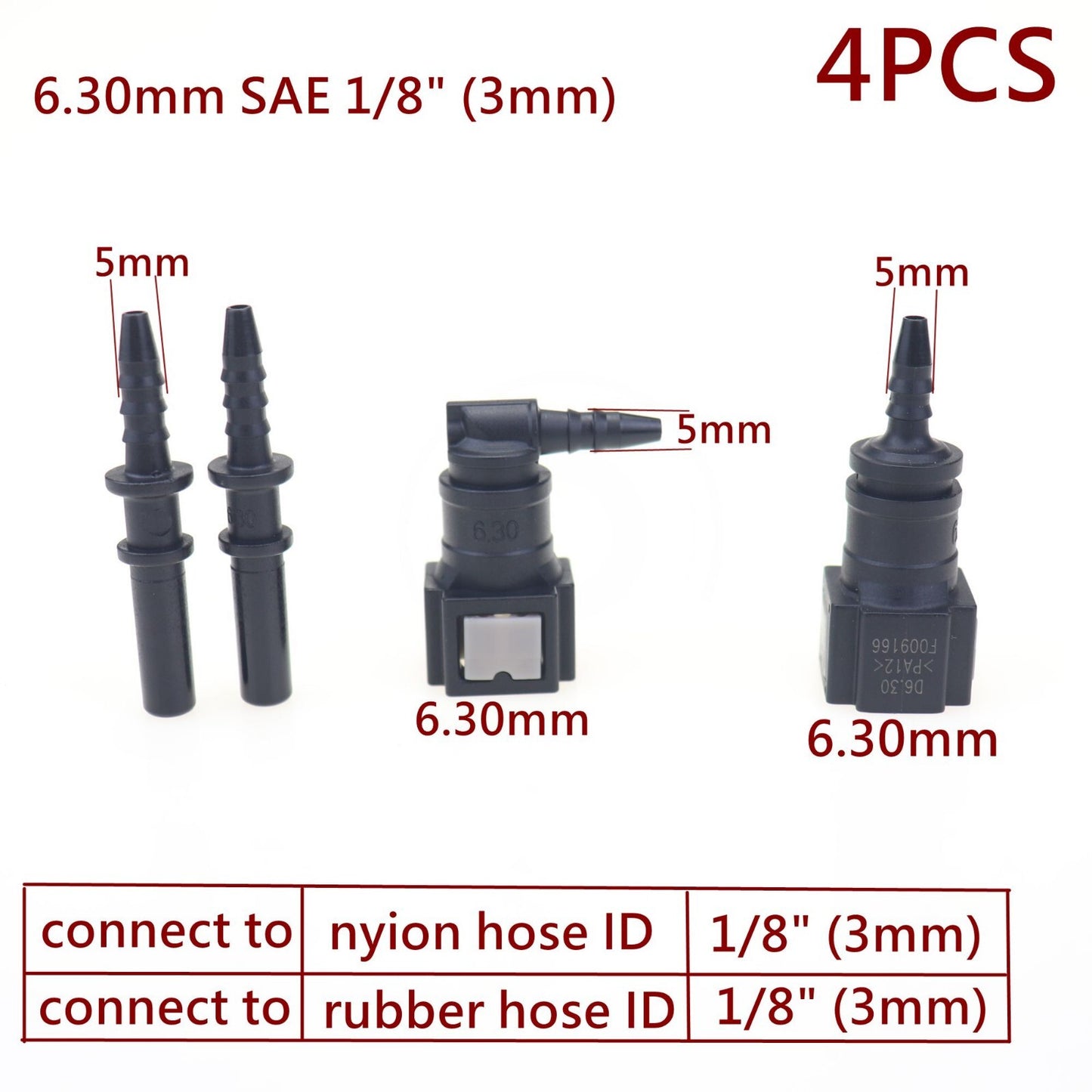 2 sets of 6.30mm SAE 1/8 inch to 1/8 inch automotive nylon fuel line hose quick release connectors