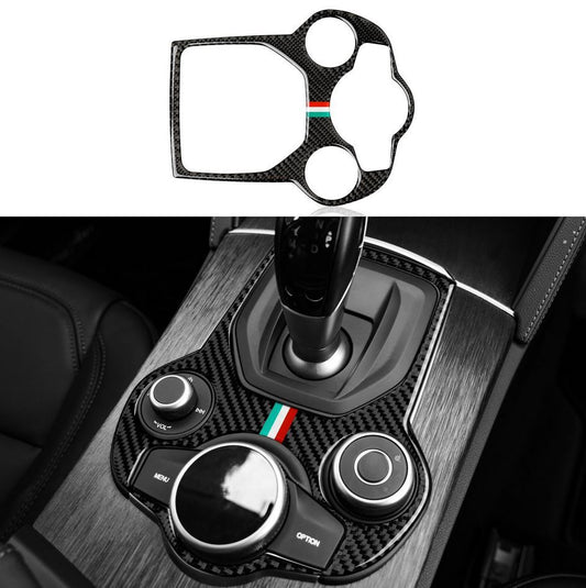 Carbon fiber trim on the center console gear shift cover for the for Alfa Romeo Giulia