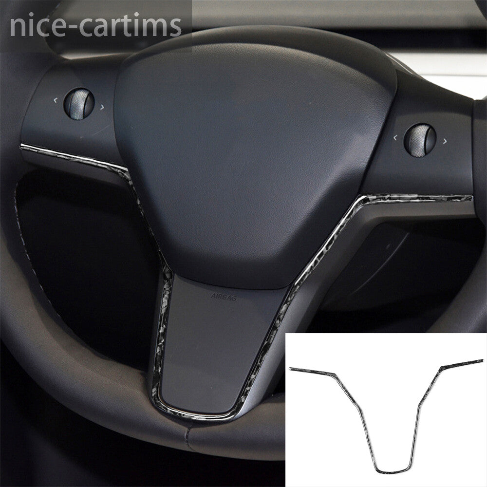 Kit for Tesla Model 3 / Y 2017-23 Forged Carbon Fiber Steering Wheel Panel Cover