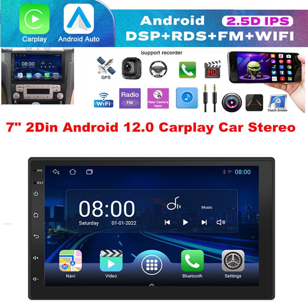 7-inch 2DIN CarPlay stereo radio, Android 12 touchscreen, WIFI, GPS navigation, MP5. n