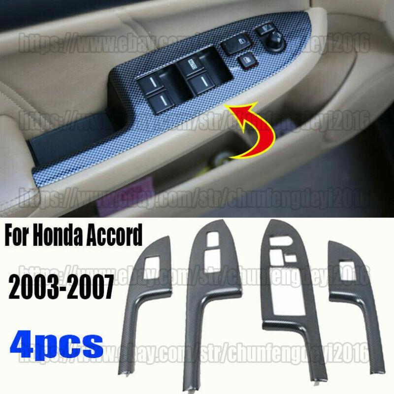 for Honda Accord 2003-2007 4pcs Carbon Fiber Window Lift Panel Switch Cover Trim