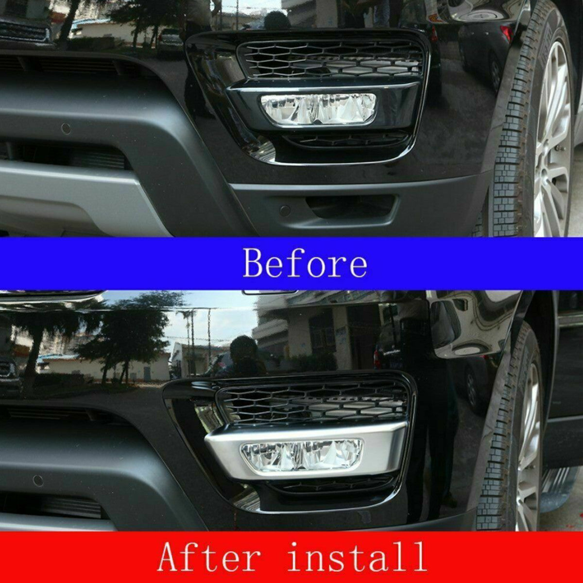 2-Piece Front Bumper Fog Light ABS Protective Cover for Land Rover for Range Rover Sport 2014-17 Silver