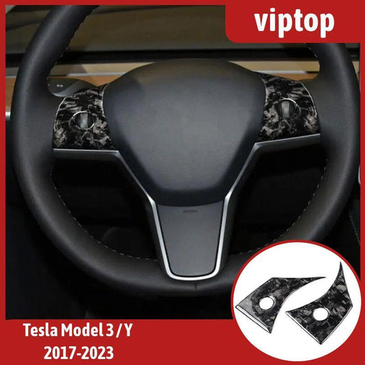 Forged Carbon Fiber Steering Wheel Button Trim¡Á2 for Tesla Model 3 Y 2017-2023
