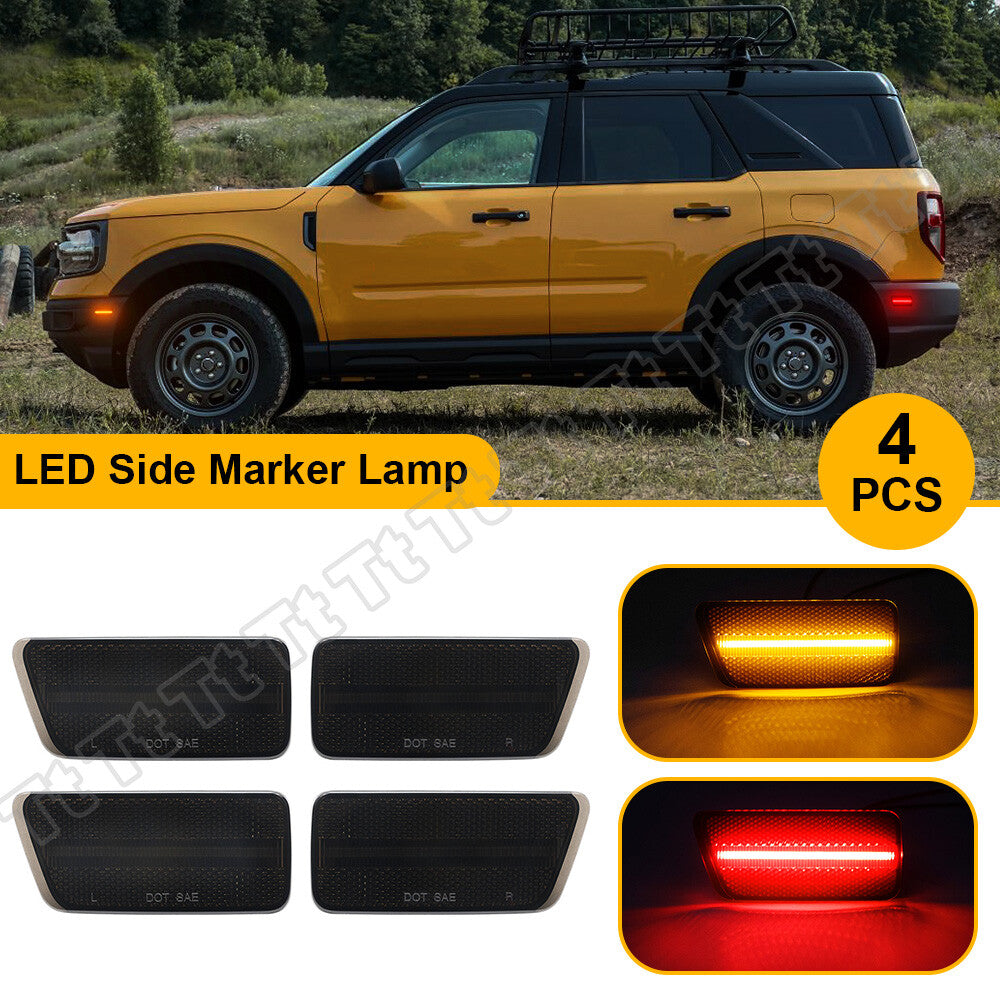 Smoked LED Front and Rear Bumper Side Marker Lights for 2021-24 for Mustang Sport 4pcs - v