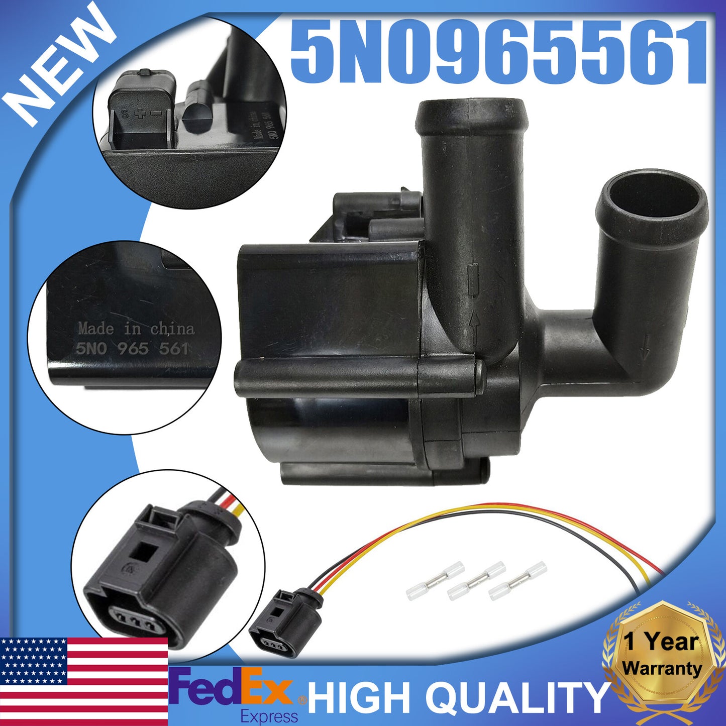 Engine auxiliary water pump with plug for Jetta CC, for Audi A3, Q3, TT #5N0965561 n