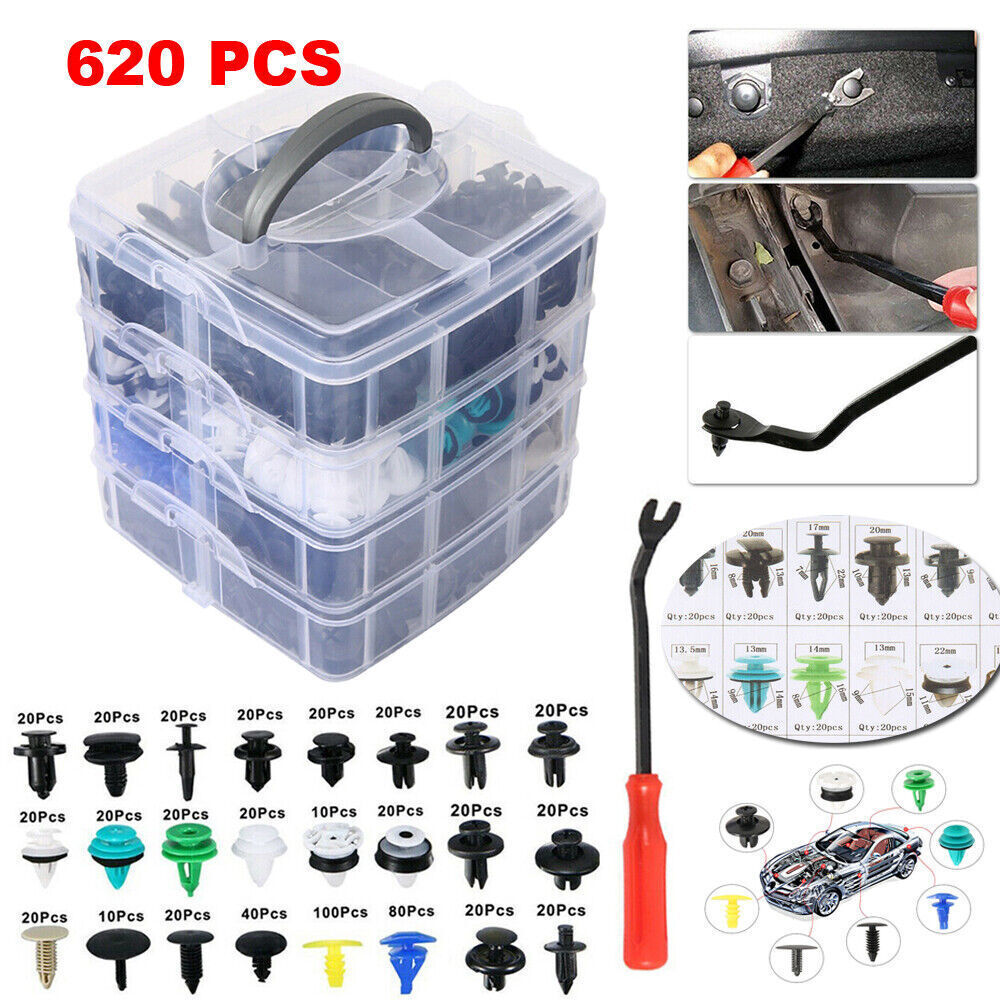 620-piece set of automotive body push-fix pin rivet decorative plastic clamp molding kit