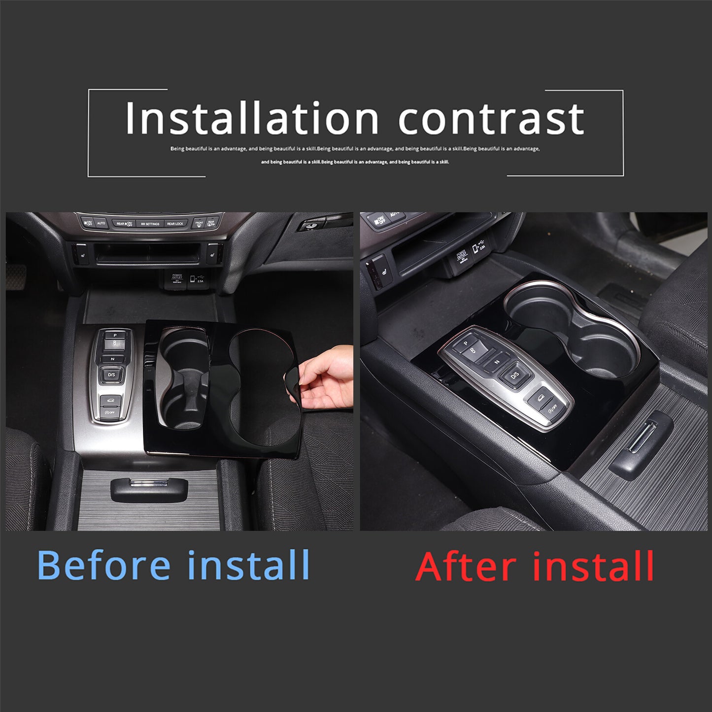 Sleek black console gear shift cover trim for Honda Ridgeline Pilot 16-22- n