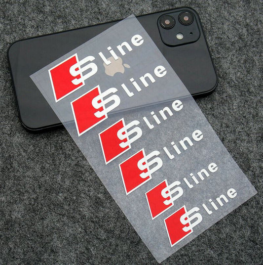 6-piece set of white for Audi S-line wheel brake caliper stickers, car logo badges