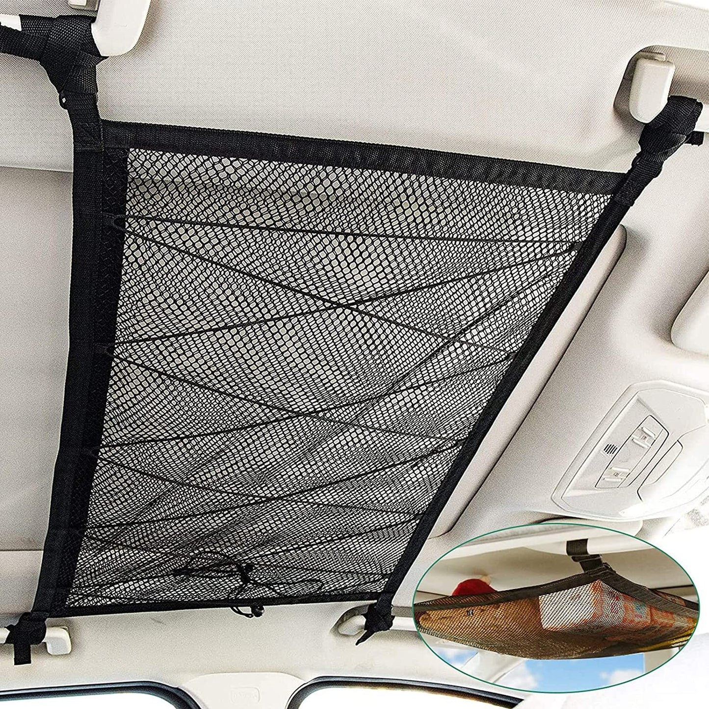 Suitable for SUVs, double-layer roof ceiling cargo net storage pockets - n