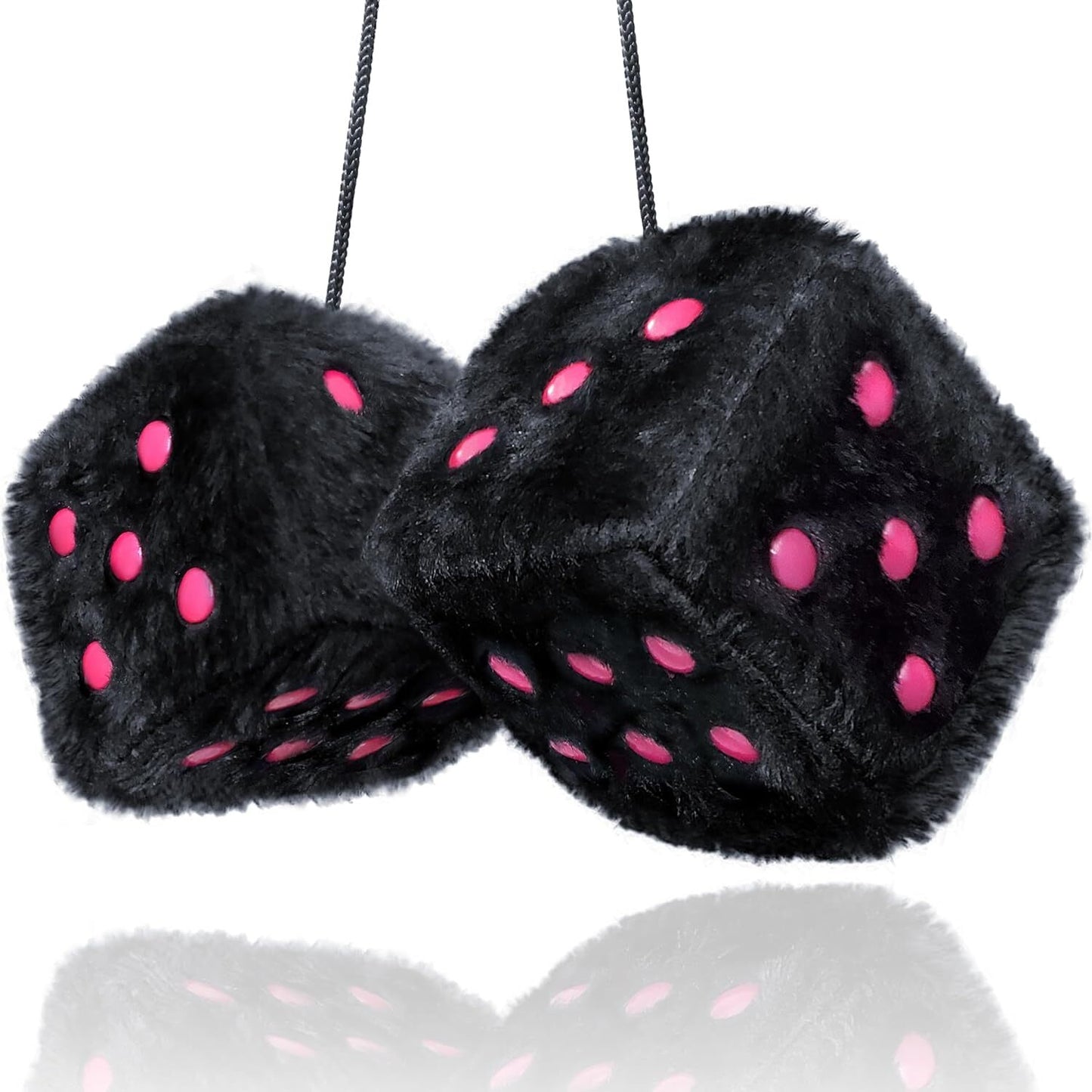 2.36¡± Fuzzy Plush Dice Retro Square Plush Hanging Mirror Fuzzy Dices Black-Pink