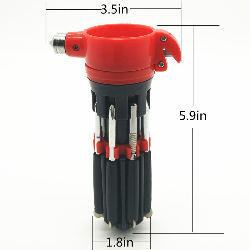 MultiPurpose Car Safety Hammer Lifesaving Torch Screwdriver for Seat Belt Knife Tool