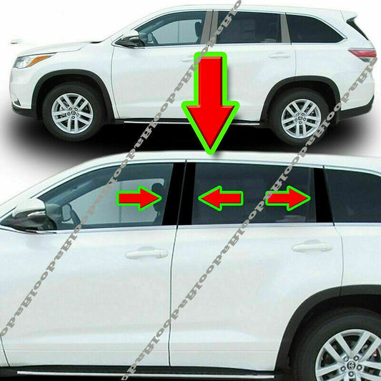 6pc Black Pillar Trim for Toyota Highlander 2014-19 Door Cover Piano Mirror Post