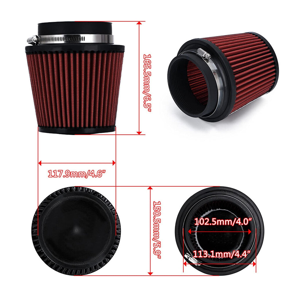 4 100mm Red Inlet Car Truck Air Intake Cone Dry Air Filter w/ Filter Sock Cover