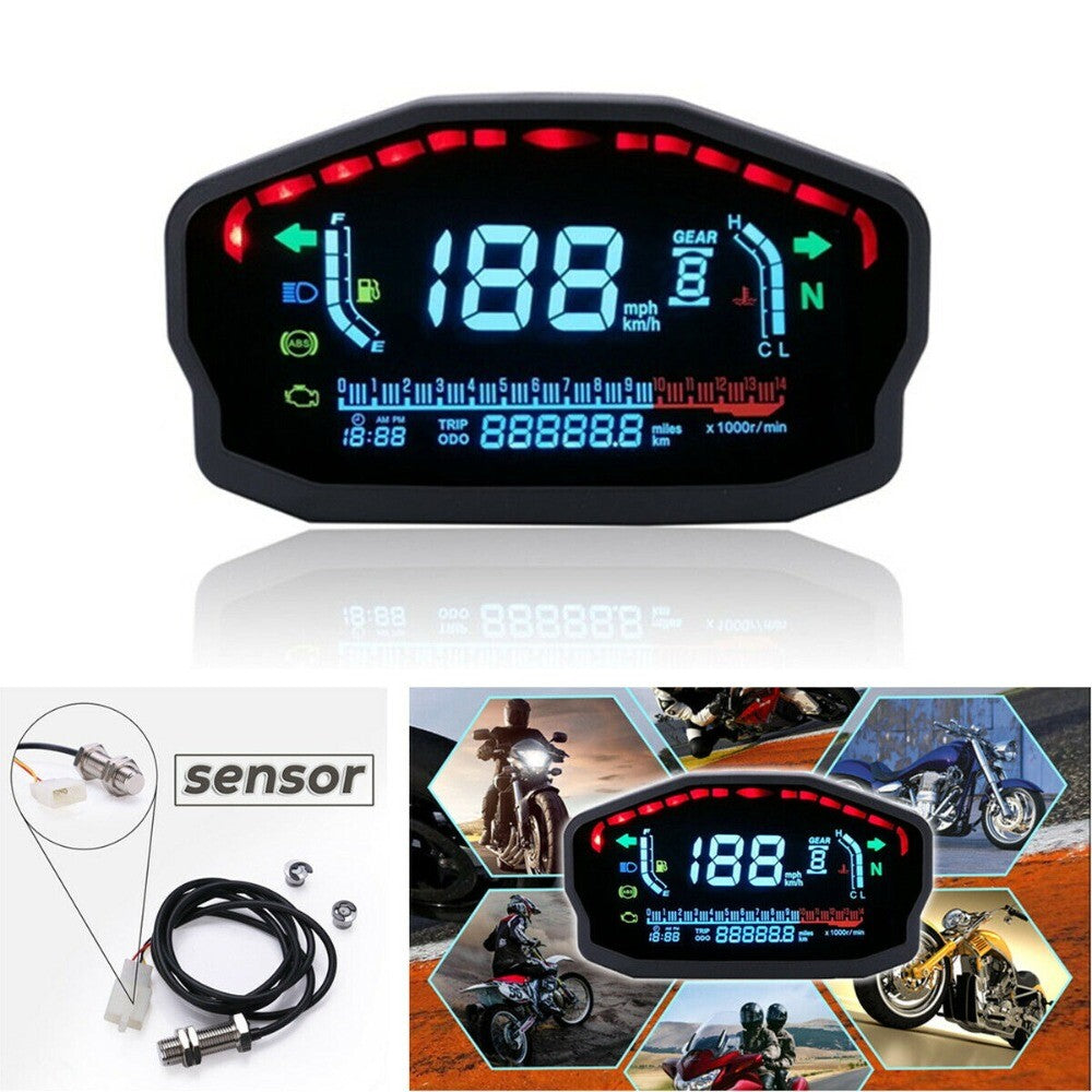 LCD Digital Motorcycle Odometer Speedometer Tachometer KM/H MPH Gauge Universal. n