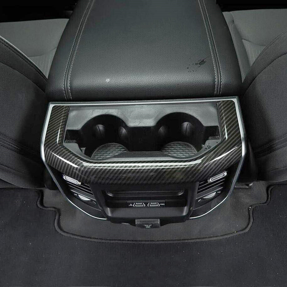 For 2019-2024 for Dodge for RAM 1500 Carbon Fiber Rear Cup Holder Panel Cover Trim Bezel v