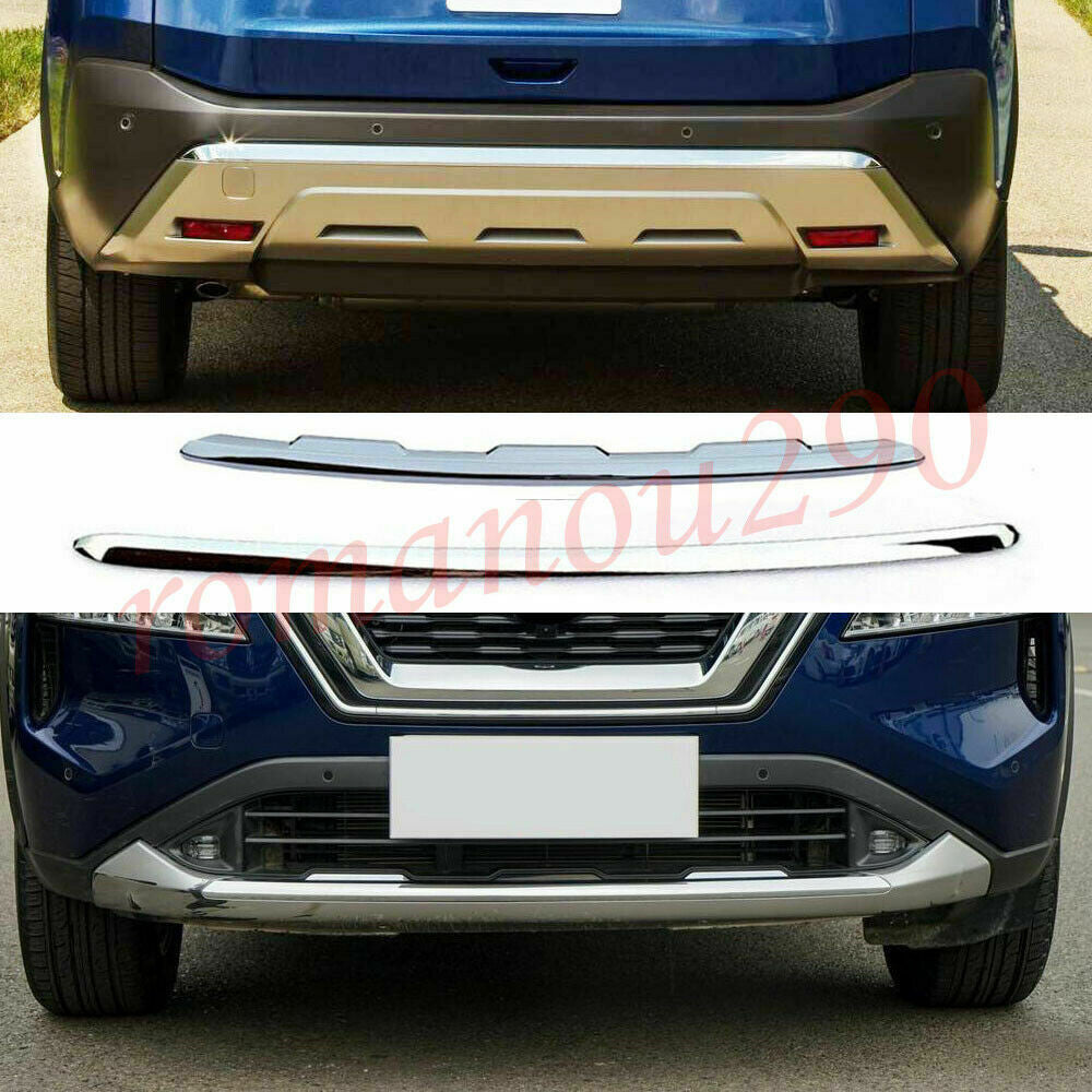 for Nissan Rogue 2021-2023 Front+Rear Lower Bumper Chrome Cover Strips Trim 2P