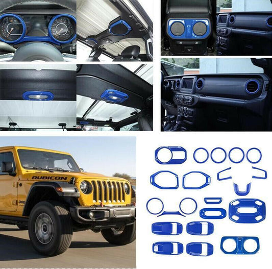 Fit for Jeep for Wrangler JL/JT 2018-2021 21PCS ABS BLue Car Interior kit Cover Trim
