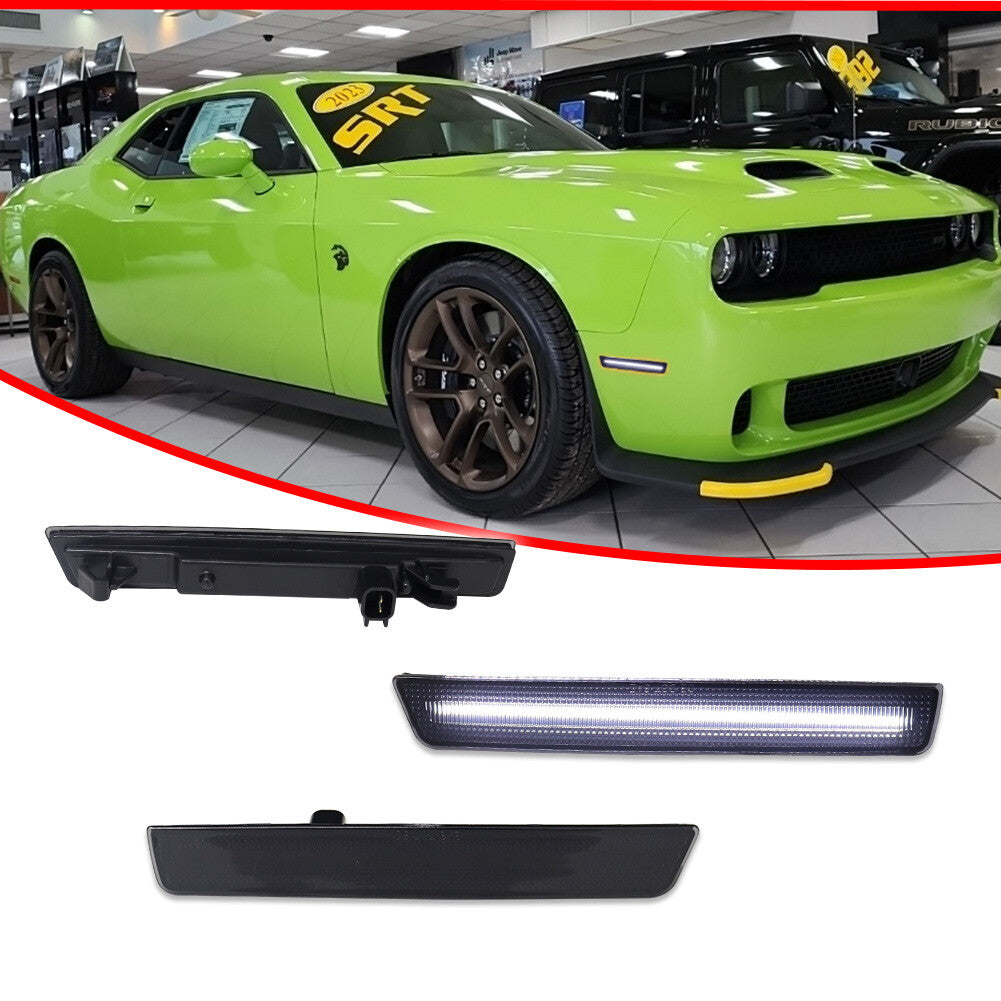 Smoke Lens Upgrade White LED Front Side Marker Lights for 15-23 for Dodge for Challenger - v