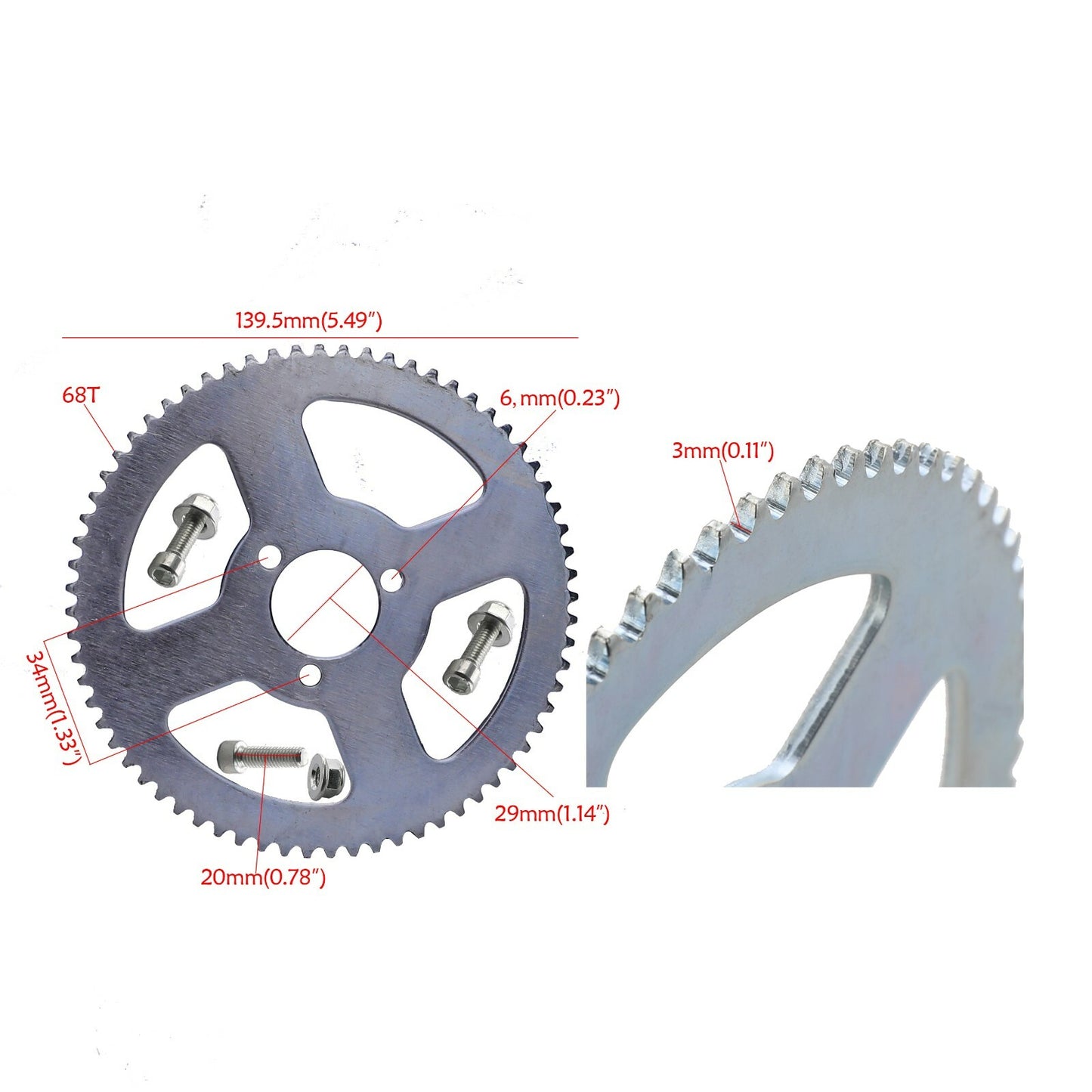 25H Chain 136 Links +68T 29mm Rear Sprocket for 49cc Electric Scooter ATV Quad