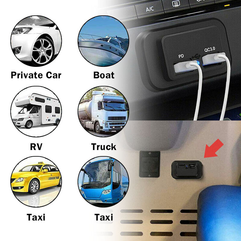 Car, boat, truck, mobile phone fast charger socket, PD USB C type, 12V-24V power adapter n