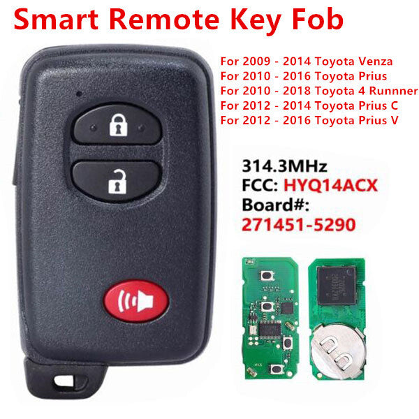 for Smart remote control keychain for Toyota Prius 2010-2013-2014-2015 HYQ14ACX - 271451-5290