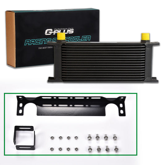 Universal 16 Row 10AN Aluminum Engine Oil Cooler Black with Mounting Bracket Kit - v