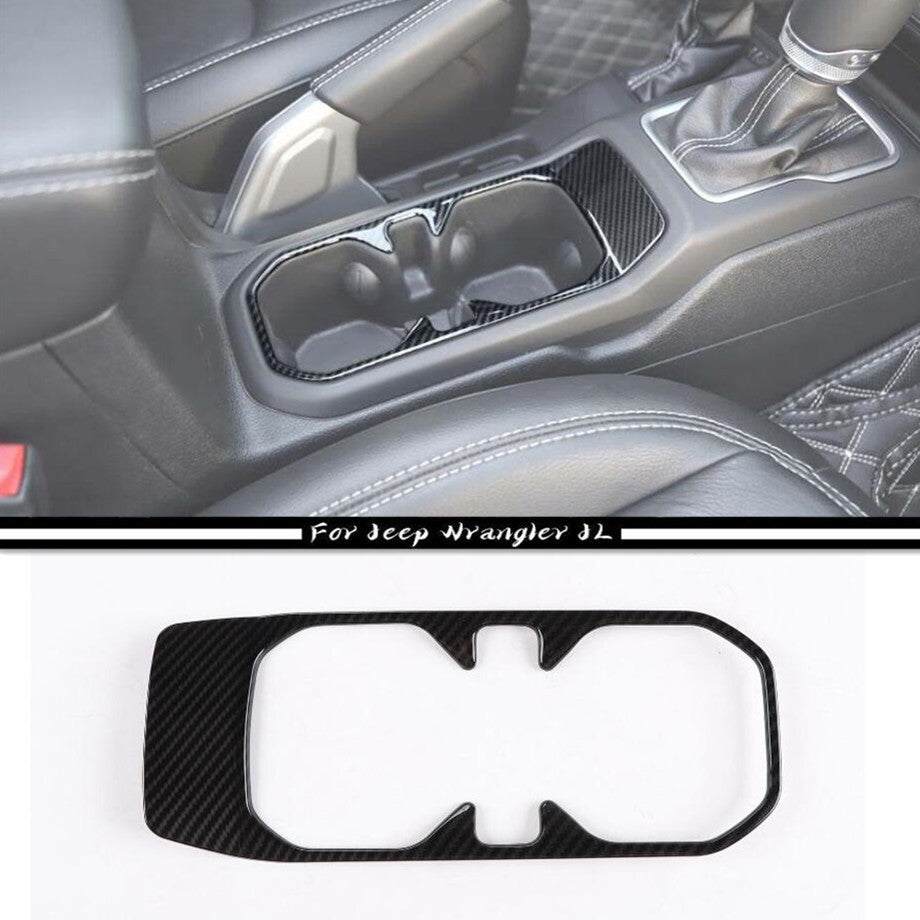 For 2018-2023 for Jeep for Wrangler JL Carbon Fiber Interior Cup Holder Cover Frame Trim v