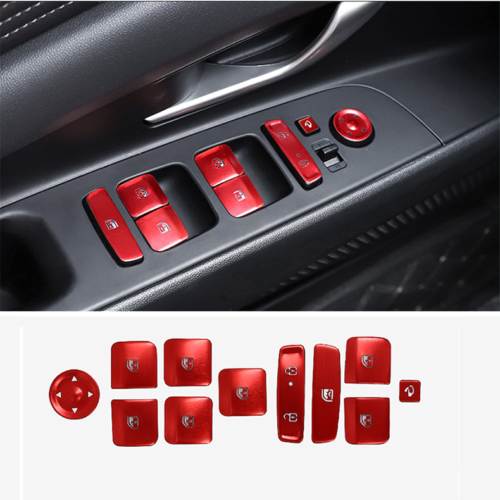 for Hyundai for Elantra 2021-2023 Red Window Lift Button Switch Stickers Cover 11Pcs