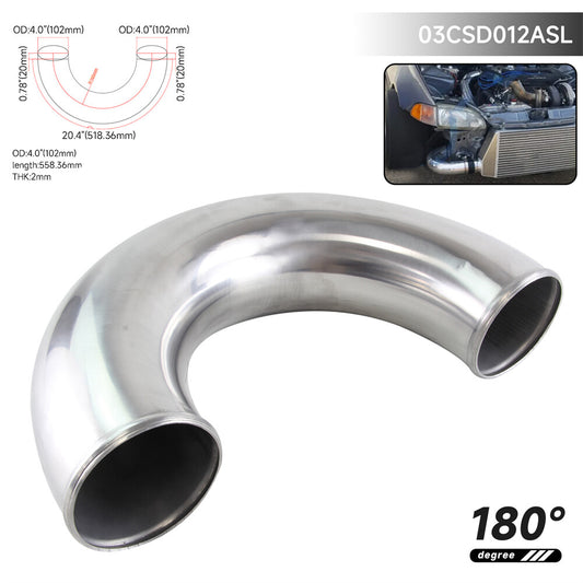 102mm 4 180 Degree Aluminum Intercooler Intake Pipe Piping Tube Hose Silver