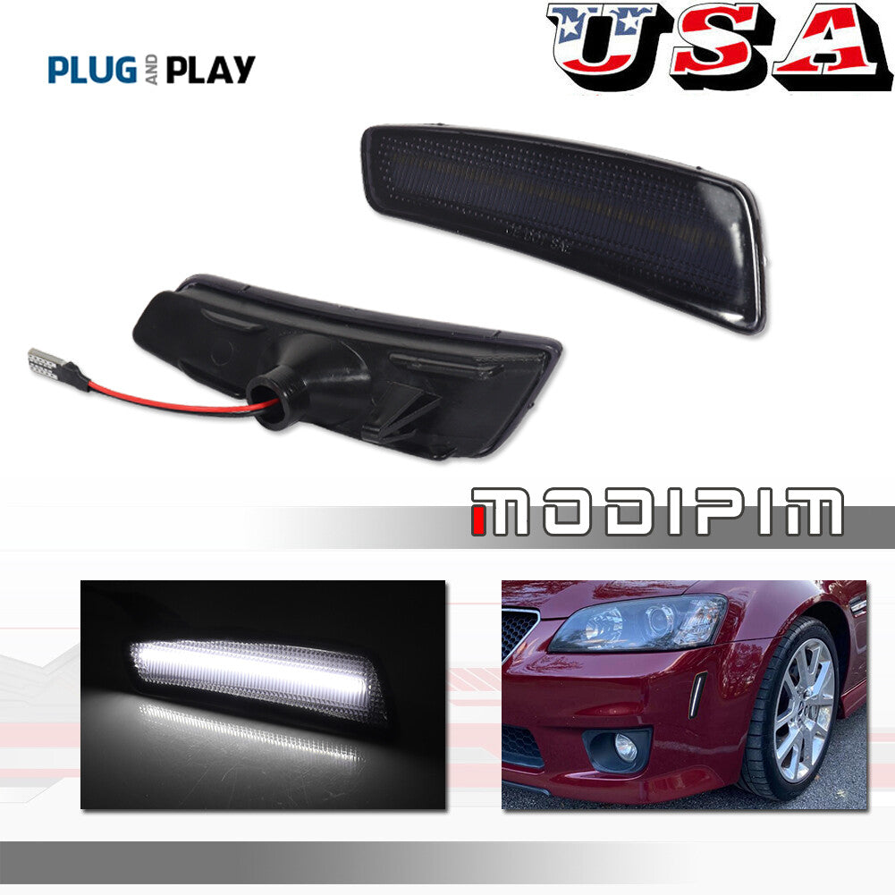 2 Pack White Smoke Front Side Marker Indicator LED Lights for 2008-2009 for Pontiac G8 - v