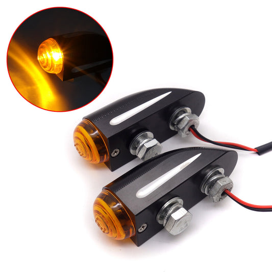 Black CNC Edge Cut Half Bullet Turn Signal Light For Cafe Racer Bobber Custom Q