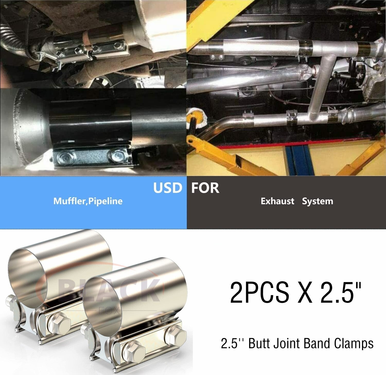2.5-inch Butt Connector Exhaust with Clip-on Muffler Coupler 304 Stainless Steel 2-Piece Set