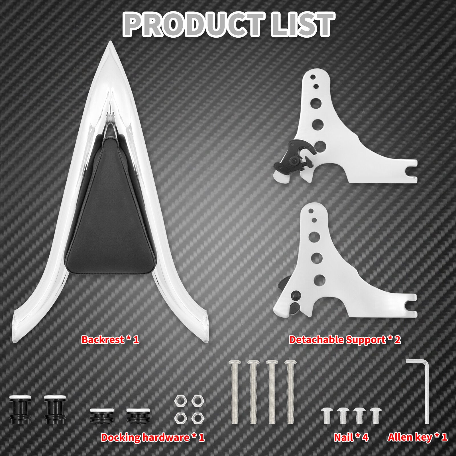 Chrome Detachable Passenger Rear Backrest Sissy Bar Fit for Harley XL 883 04-22