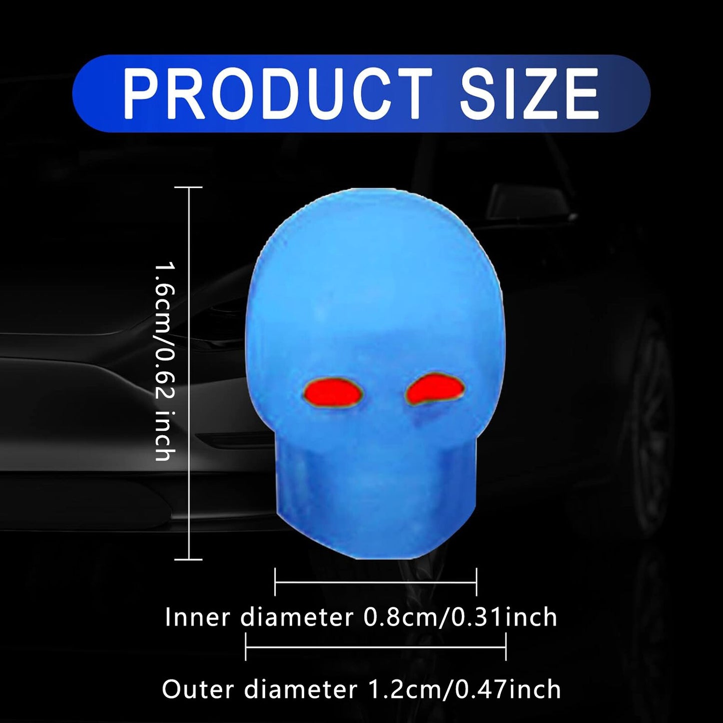 4Pcs Skull Wheel Tire Caps Air Valve Stem Cover Universal Luminous Blue Q