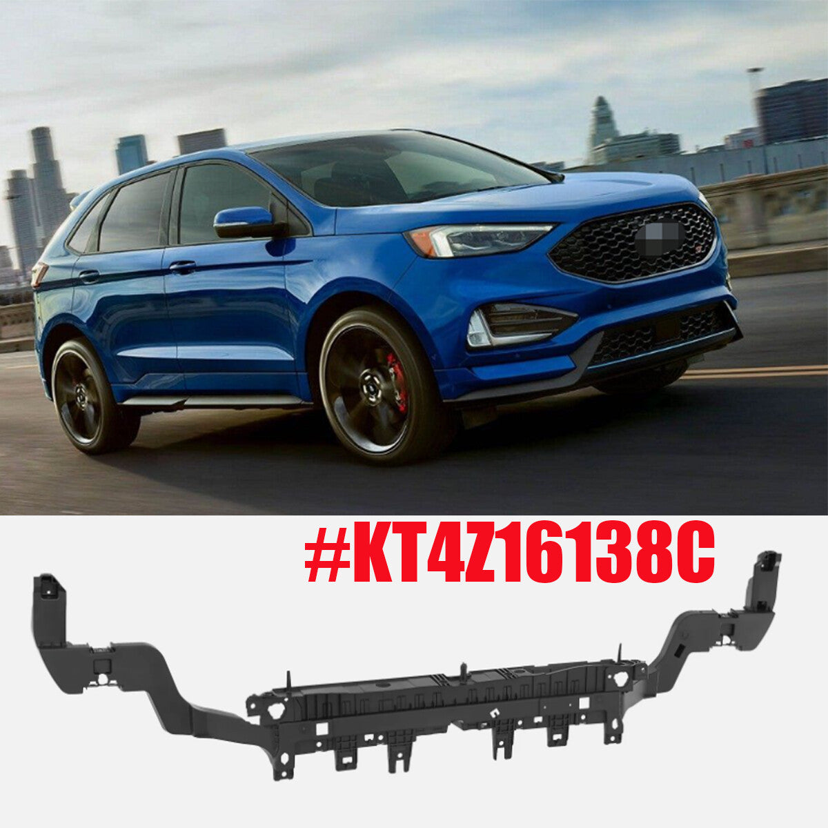 Front upper radiator support tie bar, black, KT4Z16138C, suitable for 2019-2023 for Ford Edge.