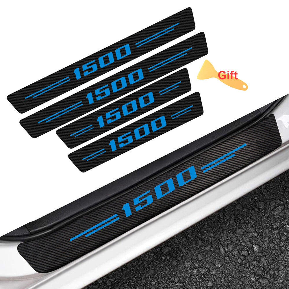 4x for Ram 1500 Accessory Carbon Fiber Blue Door Sill Plate Scuff Cover Decals