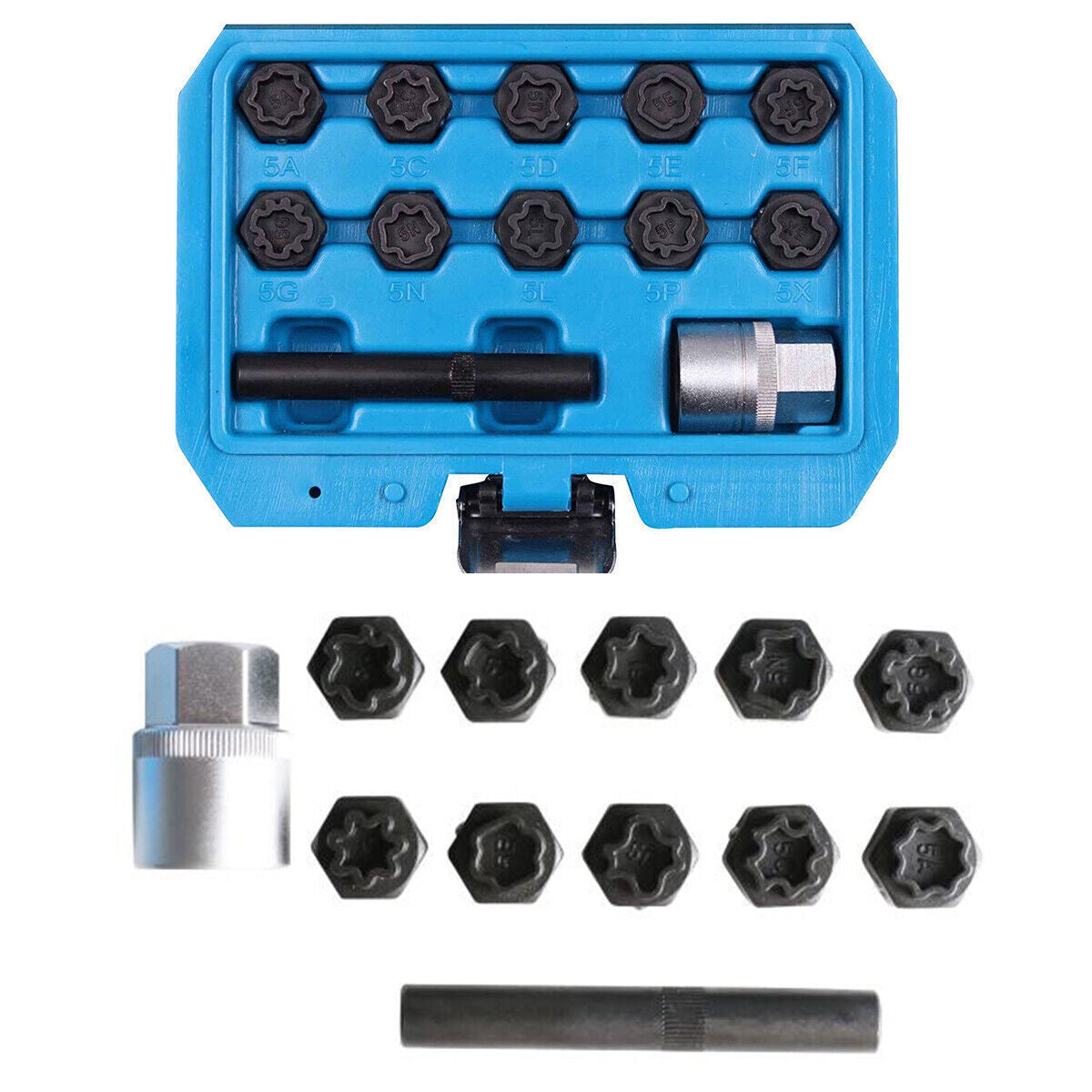 12pcs Car Wheel Locking Lug Nut Master Set Lock Key Removal Tool Socket Kit Q
