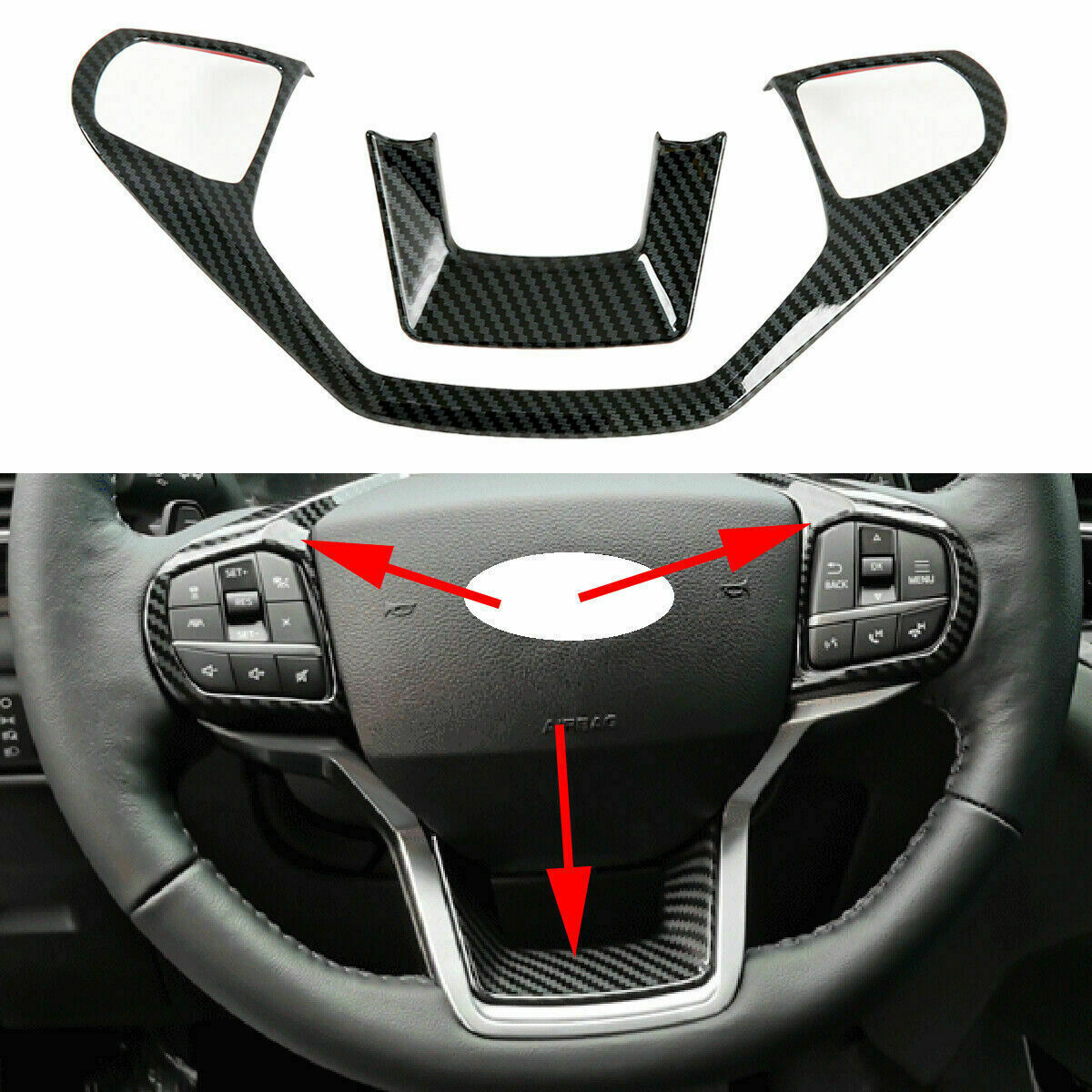 for Ford Explorer 2020-2023 Carbon Fiber Steering Wheel Button Frame Cover Trim