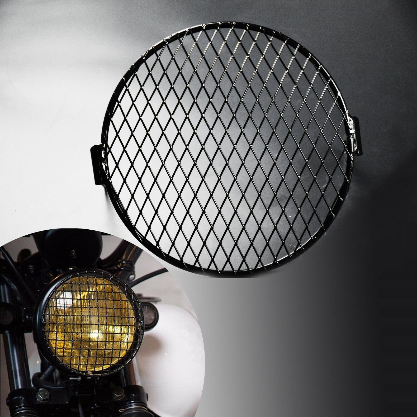 6.3'' Retro Motorcycle Grill Headlight Cover Guard Mount Fit for Harley Softail Q