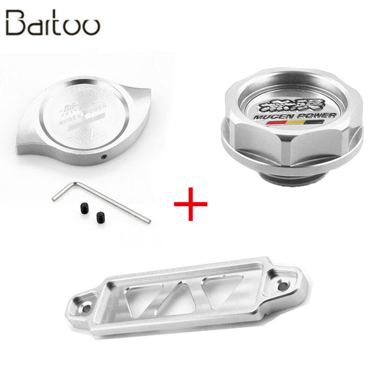 Silver JDM Engine Oil Filler Cap +Radiator Cap +Battery Tie Down Q