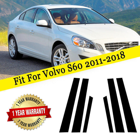 6P Piano Black Pillar Posts Door Window Molding Strip Trim for Volvo S60 2011-18