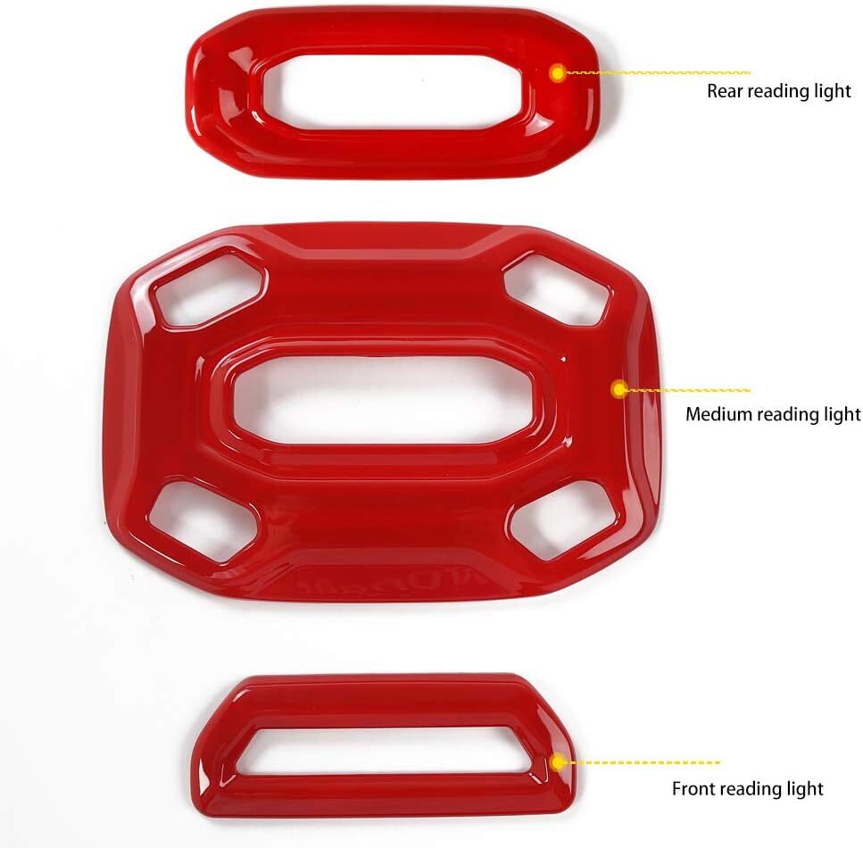 3Pcs Roof Reading Light Cover Trim Bezel for Jeep for Wrangler JL JLU 2018 Up Red