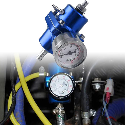 Universal Adjustable Fuel Pressure Regulator Kit, Aluminum Fuel Regulator, Blue