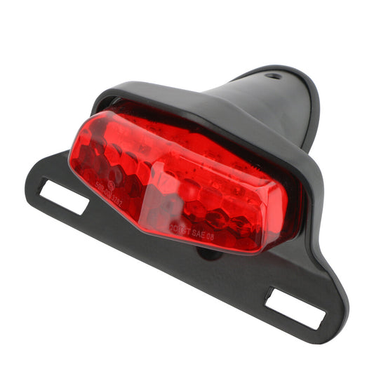 Black LED taillights and license plate lights for motorcycles suitable for Harley Chopper Cafe Race.