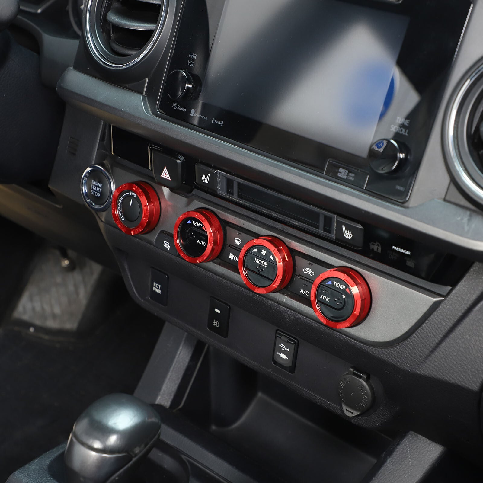 Red car climate control ring knob decorative cover for Tacoma 2016-2024 4 pieces n