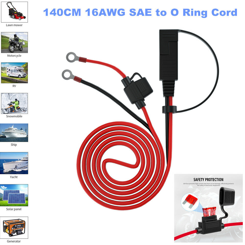 140cm 16AWG SAE to O-ring cord 12-24V SAE connection cable adapter battery charging - n