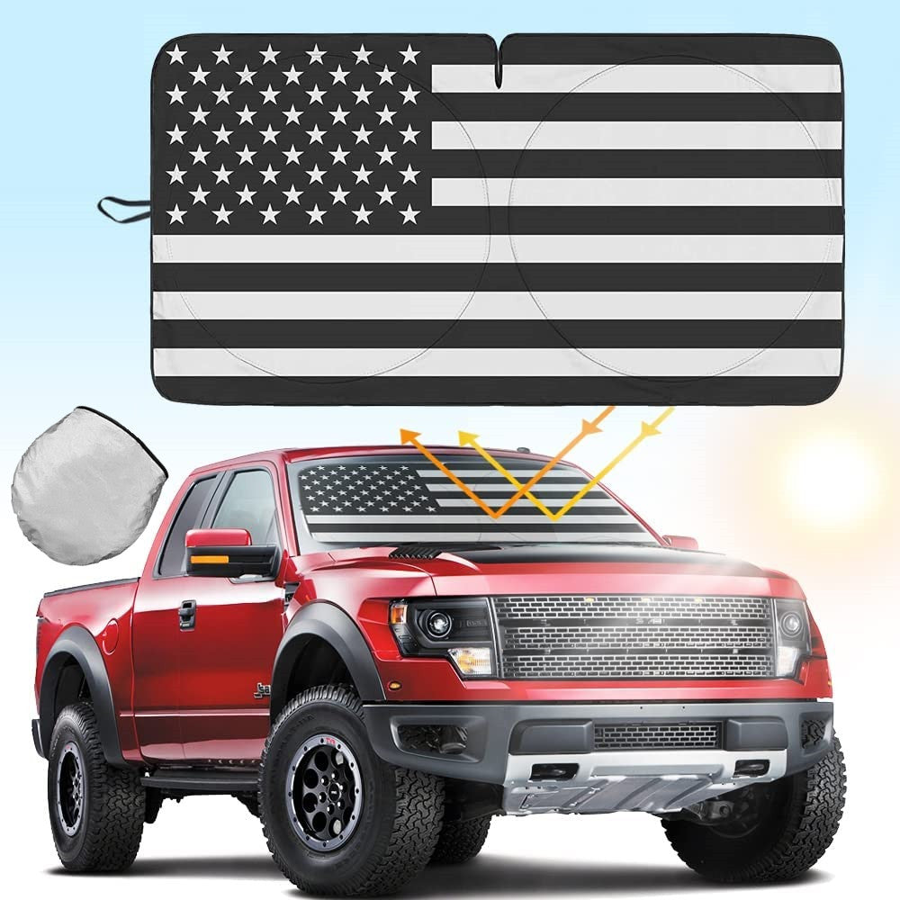 Suitable for Ram 1500 American Flag Car Windshield Sunshade Reflective Foldable Front Cover - n