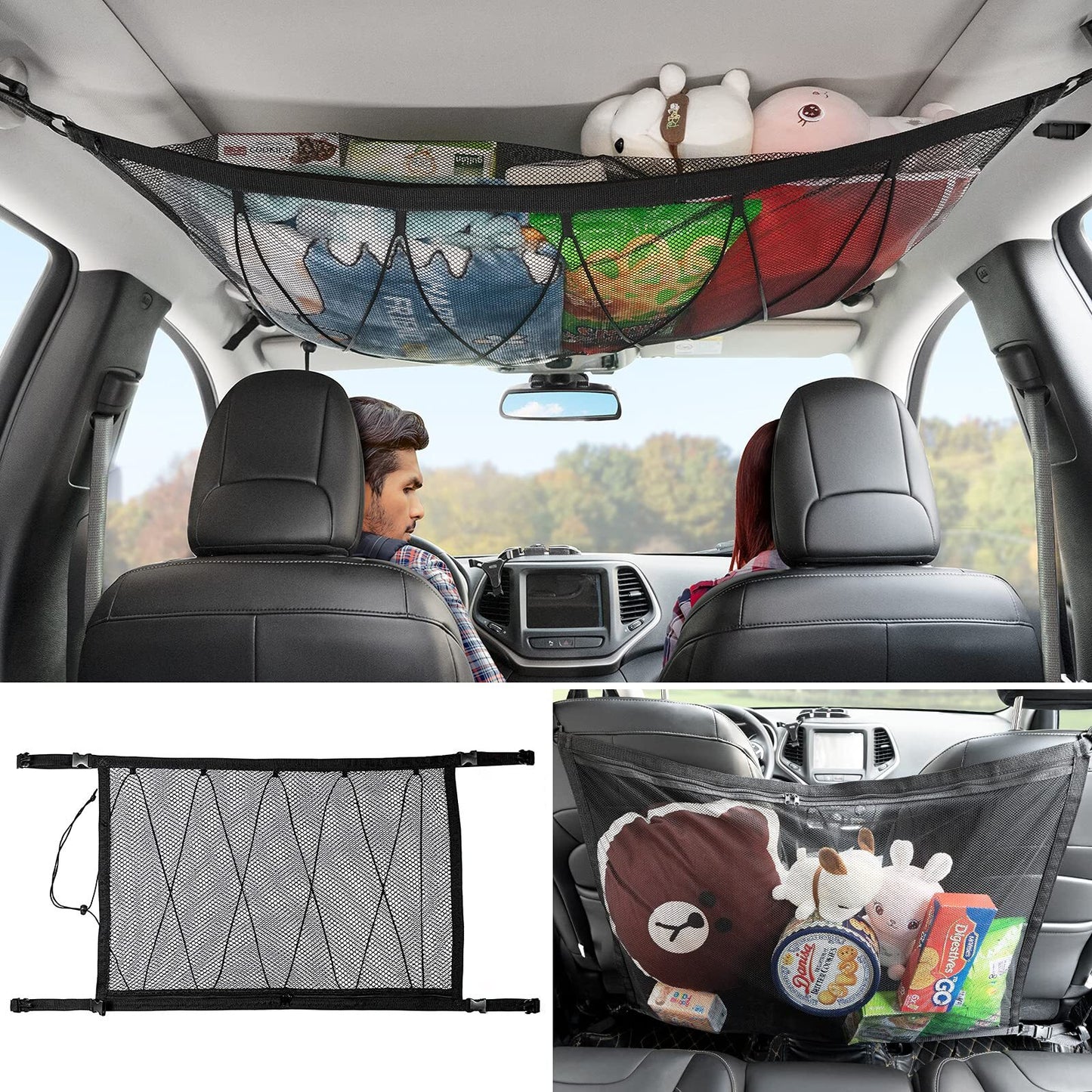 for Jeep Double Layer Car Roof Top Ceiling Cargo Net Pocket Mesh Bag Accessory Q