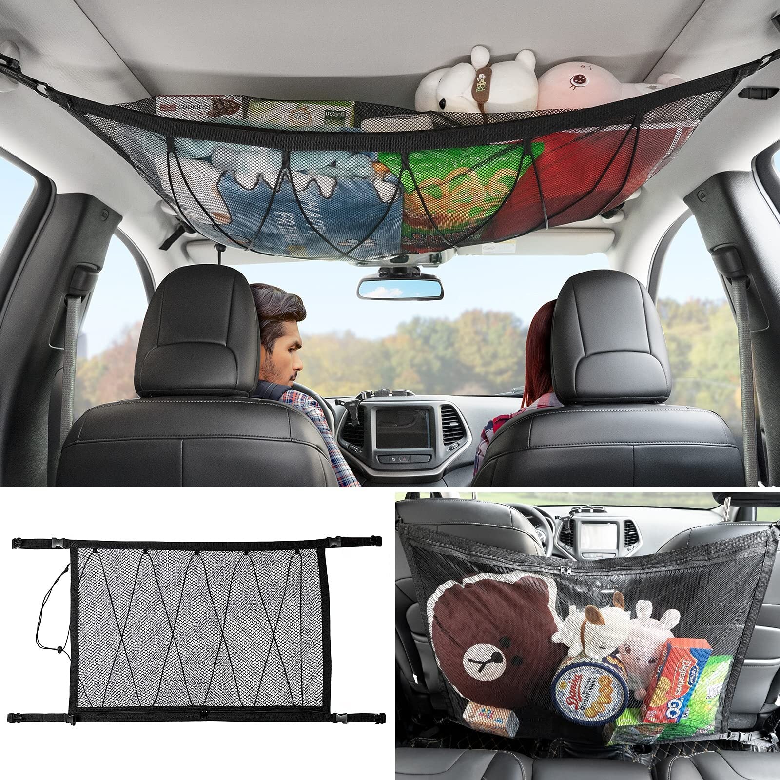 for Jeep Double Layer Car Roof Top Ceiling Cargo Net Pocket Mesh Bag Accessory Q